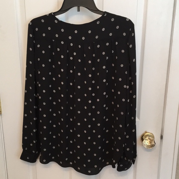 Loft Womens Blouse, Black with White Dot Pattern, Size Medium - Picture 2 of 4